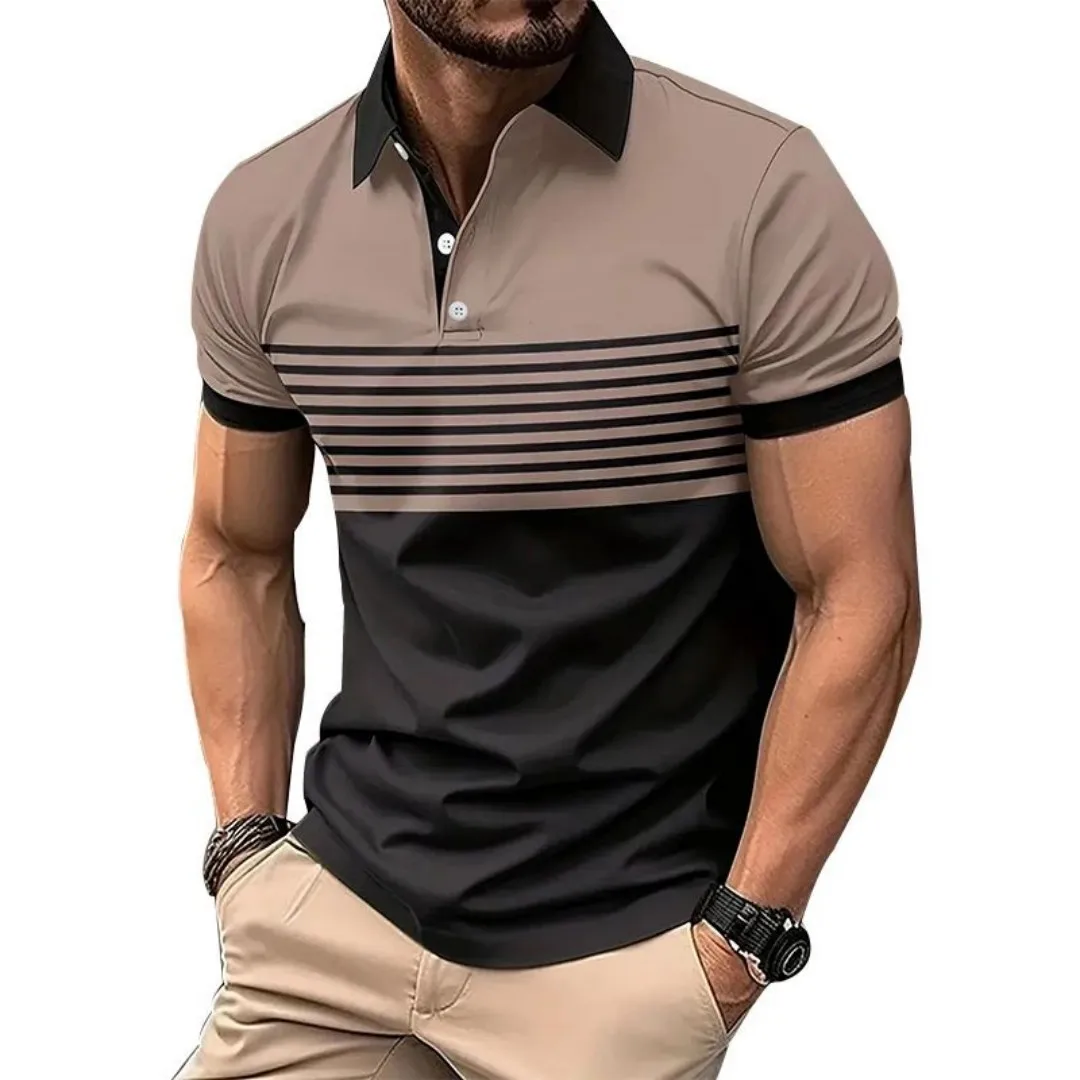 The 2025 summer new men's POLO shirt is a casual and fashionable striped printed street men's wear image 3