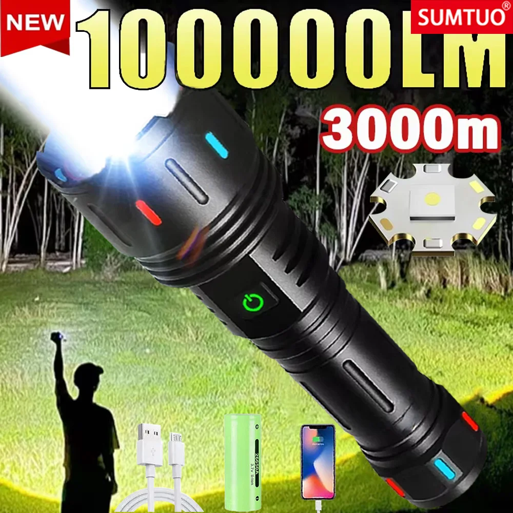 High Power 10000000LM White Laser Flashlight Fluorescent Light Rechargeable Torch Super Bright Lamp Outdoor Tactical Lantern