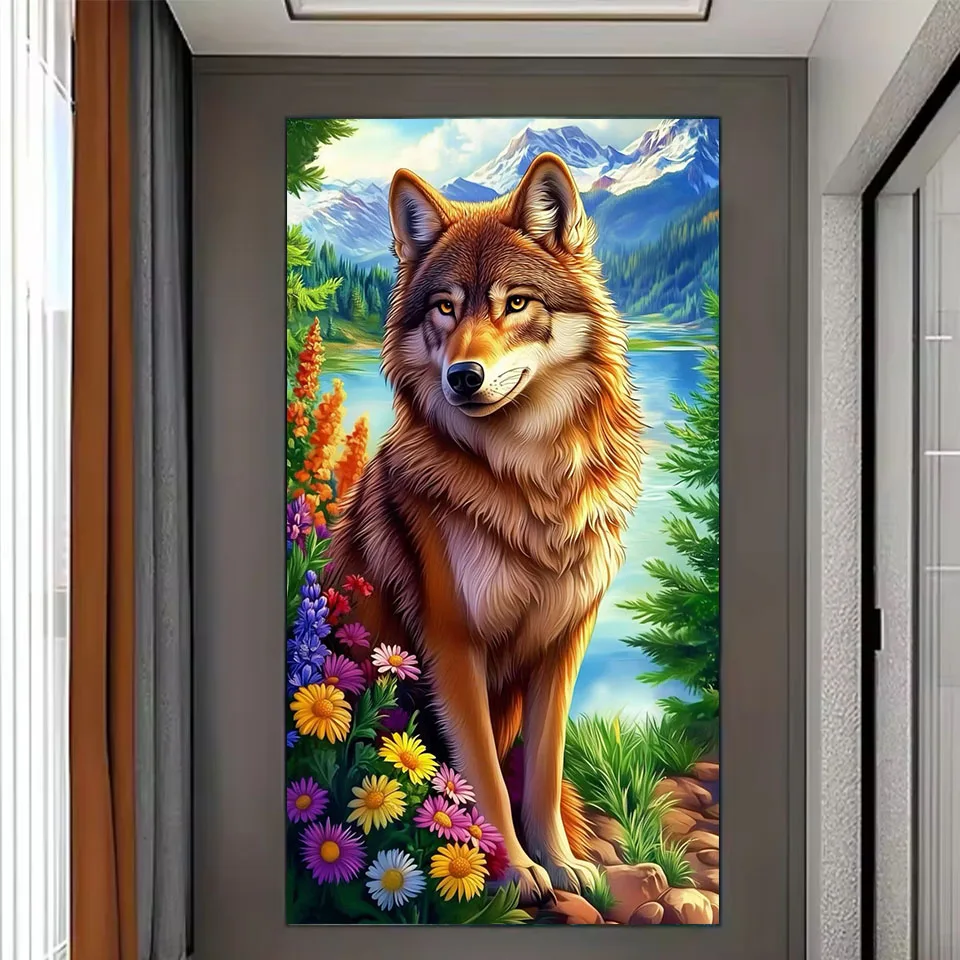 5D DIY الماس اللوحة الحيوان التطريز الماس الفسيفساء كامل مربع جولة حجر الراين الذئب عبر غرزة كريستال ديكور فني للمنزل #2