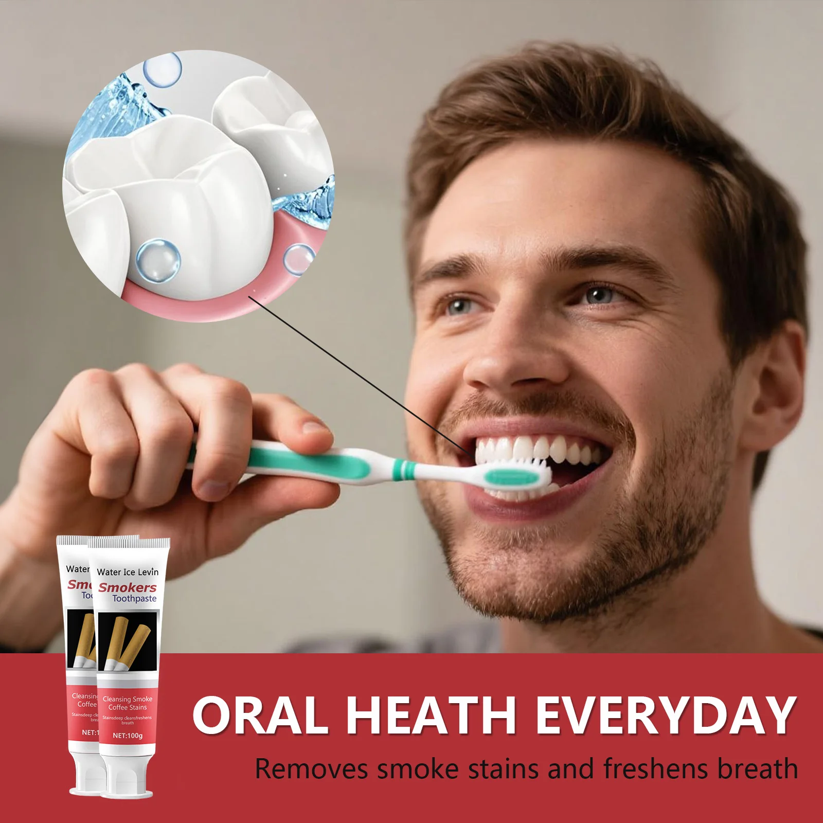 Watericelevin Smokers Toothpaste Deep Stain Removal Smoke Coffee Stains. Fresh Breath Daily Oral Care. 100g.