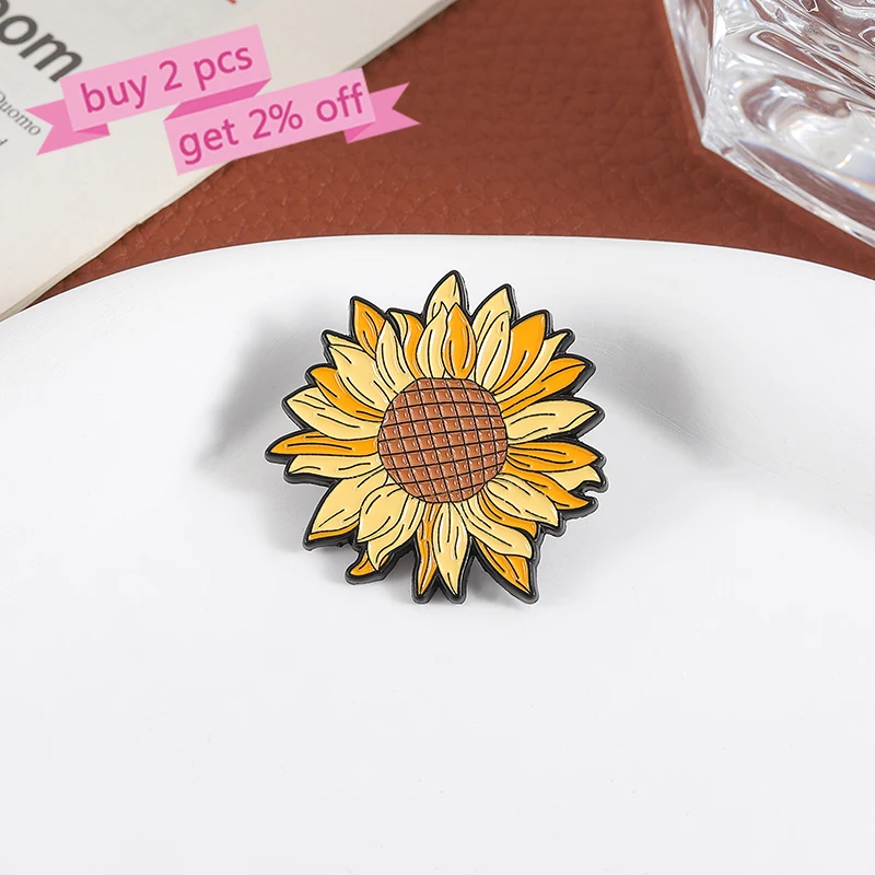 Beautiful Sunflower Enamel Pins Custom Positive Floral Brooches Lapel Badges Clothes Plant Jewelry Gift for Kids Friends