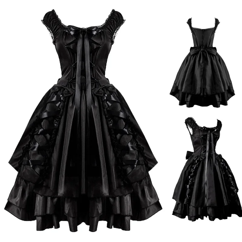 

Women's Vintage Slim Bandage Gothic Lolita Black Sleeveless Dress Fashion Classic Tie Neck Neck Cosplay Costume Party Outfit Set