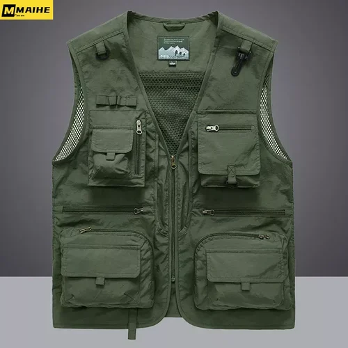 Imagen 2 del producto Chaleco táctico de pesca y senderismo para hombre, chaqueta sin mangas de malla para fotógrafo, 14 bolsillos, novedad de verano