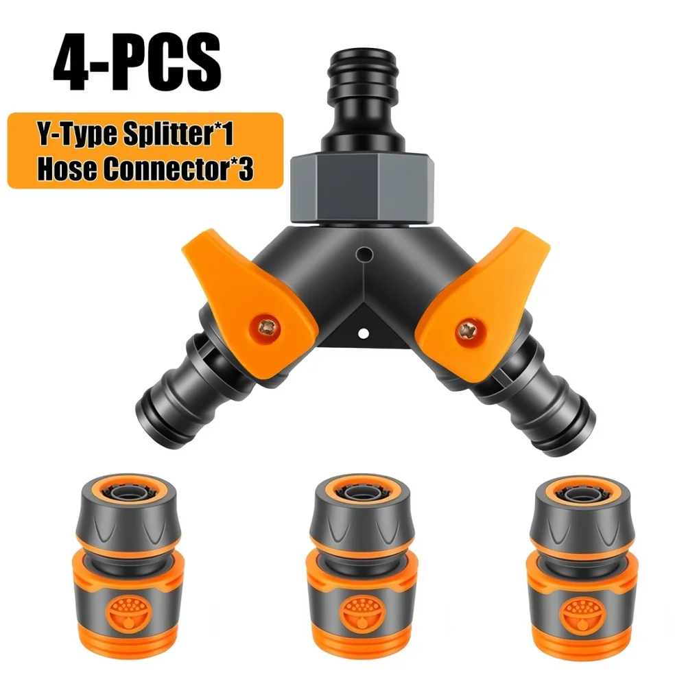 4-Piece 3-Way Garden Hose Splitter Set, Garden Hose Y-Splitter Valve Set with Independent Switch Control, Suitable for Garden Hoses and Lawn Care Use