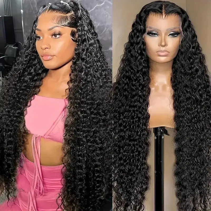 Rosabeauty Deep Wave HD 13X6 Transparent Water Wave Lace Frontal Wigs 30 40 Inch 13X4 Front Human Hair Wigs 150 180 Density