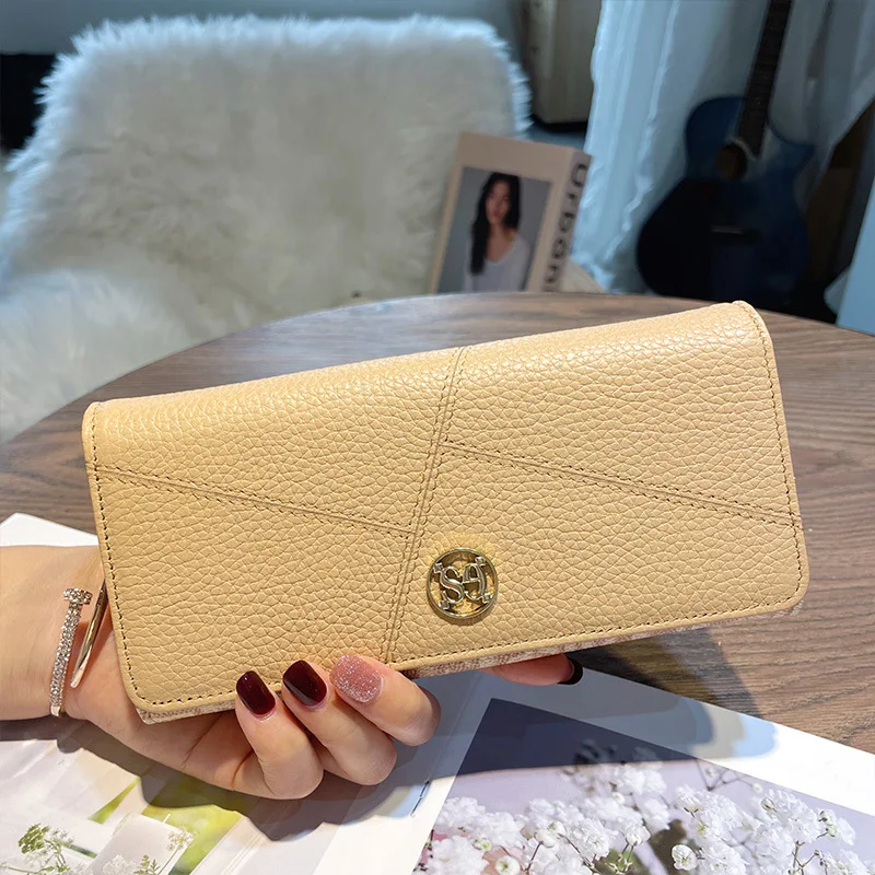 Genuine Leather for Lady New Fashion Long Purse for Women Large Capacity RFID Credit Cards Holder Card Organizer Phone