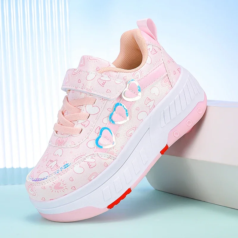 หญิงปรับ Roller Skates รองเท้า Love พิมพ์เด็กแฟชั่น Casual กีฬารองเท้าผ้าใบการฝึกอบรมรองเท้าสเก็ตสําหรับเด็ก