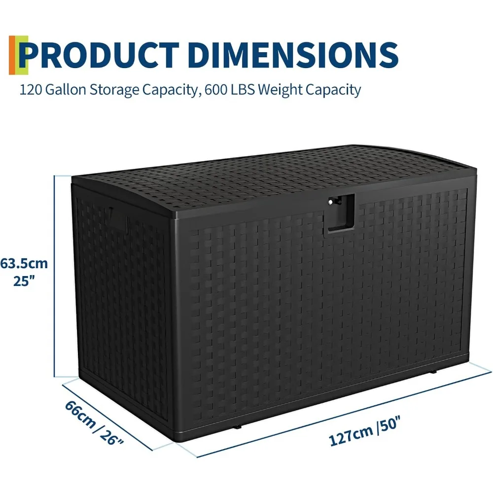 Scatola di immagazzinaggio impermeabile per esterni da 120 galloni, scatola di immagazzinaggio esterna con serratura, scatola di immagazzinaggio del ponte di consegna confezionata