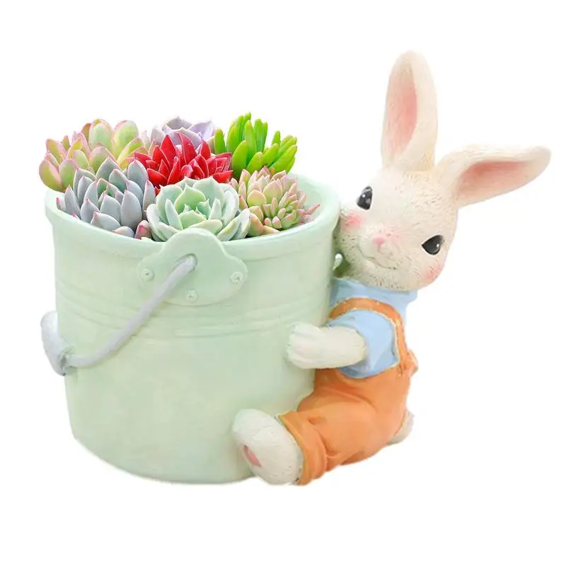 Lovely Easter Rabbit Flower Pot Mini Resin Rabbit Succulent Planter Flowerpot Desktop Ornament Happy Easter Party Decoration