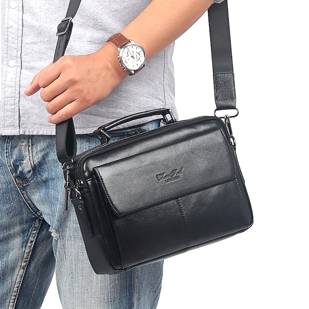 

100% Genuine Leather Top Handle Business Messenger Shoulder Bag First Layer Cowhide Men Tote Handbag Famous Brand Crossbody Bags