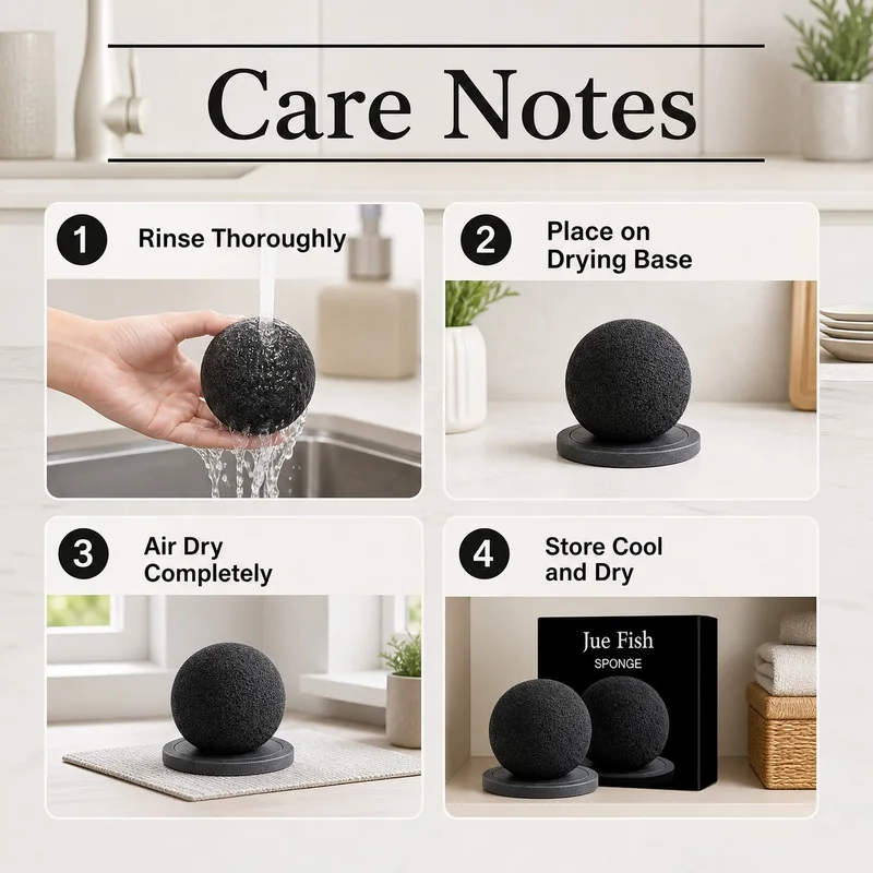 Jue Fish Round Cleaning Sponge with Drying Base for Dishes Cookware Sinks Kitchen Cleaning Reusable Polyurethane Scrubber Set
