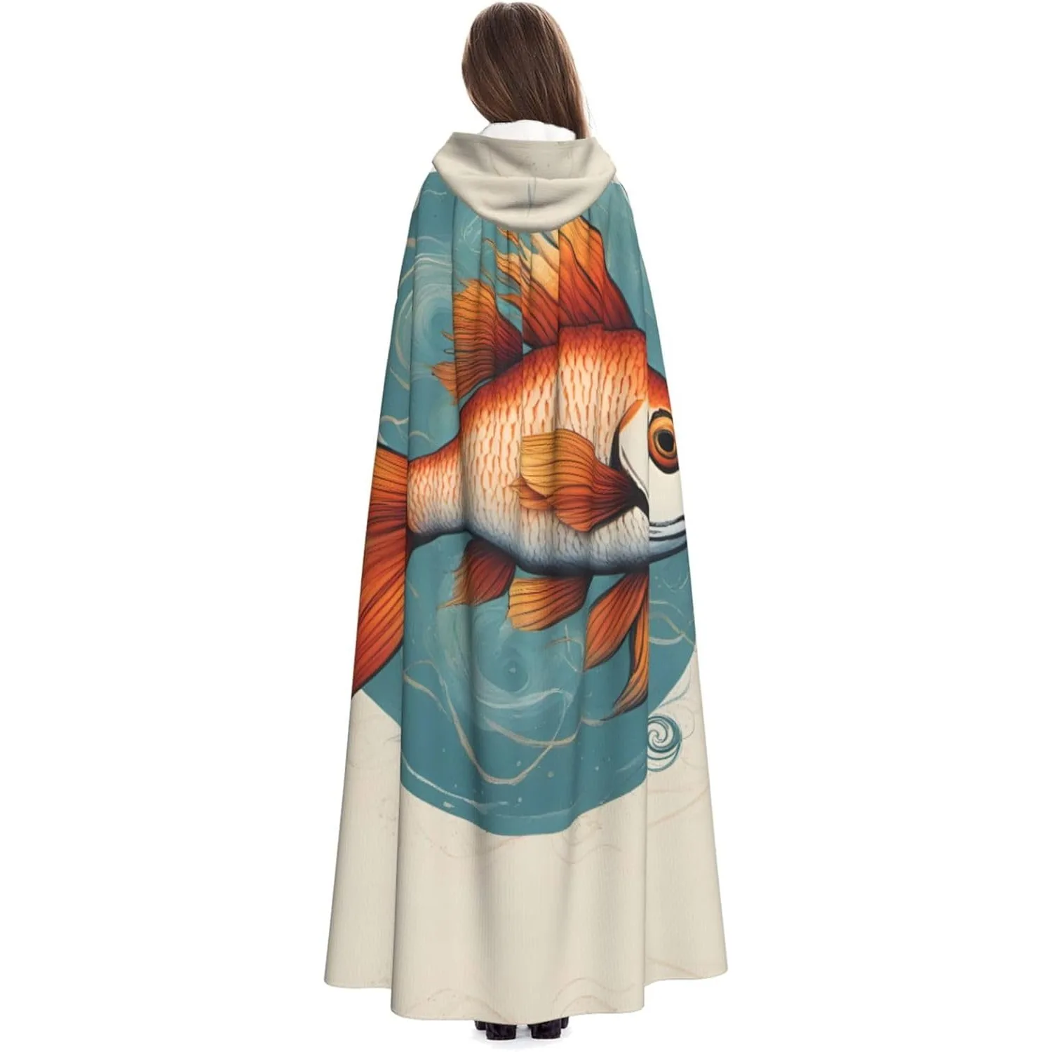 Beautiful Fish Print Adults Hooded Cloak With Halloween Christmas Witch Cape Robe Costume Party