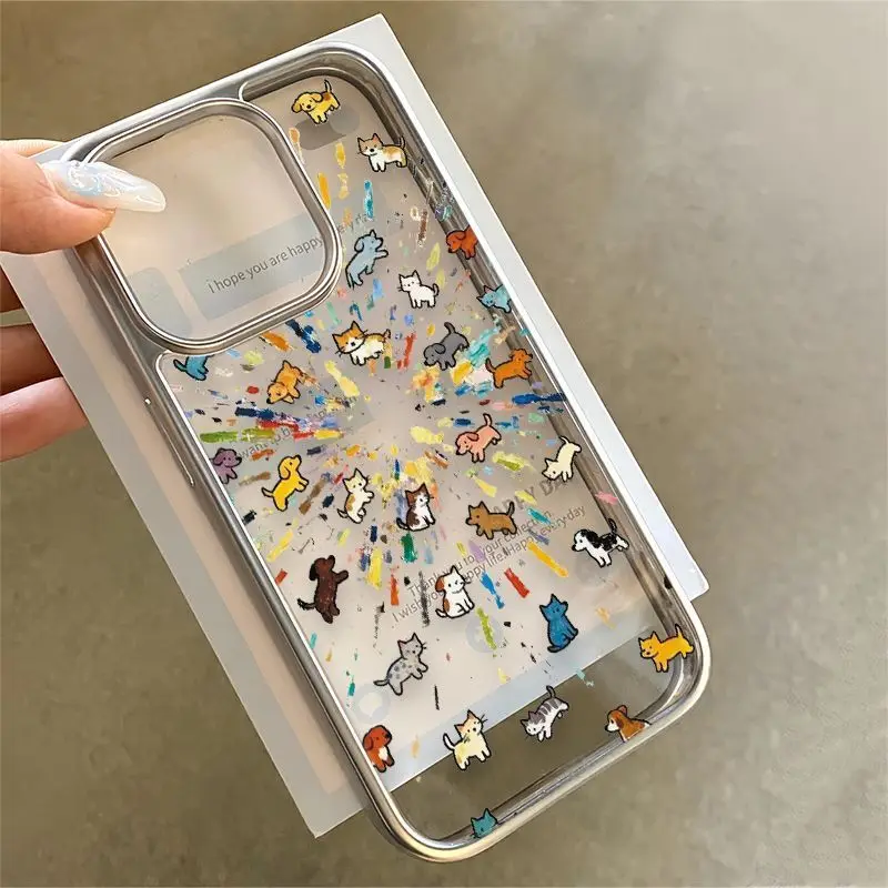 

Phone Case For iPhone 17 16 15 14 13 12 11 X XS XR Pro Max Plus New INS Color Cats Dogs Pattern Transparent Protective Cover