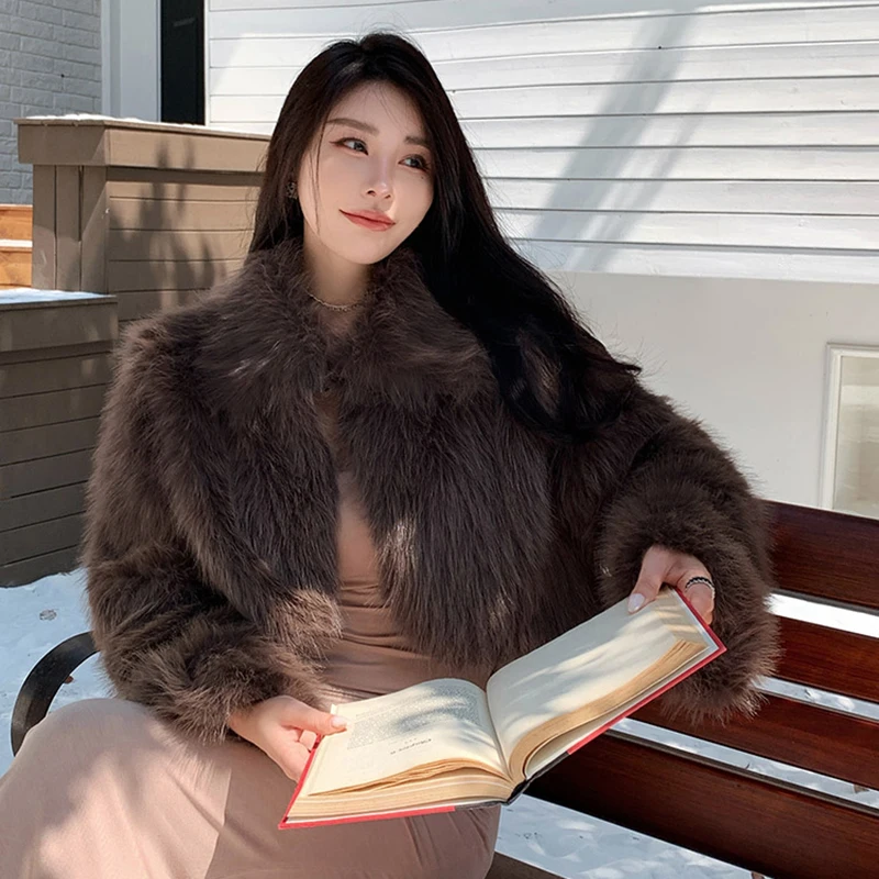 レディース フェイクファー クロップドコート 小香風 ヘアリーロングスリーブ 厚手 暖かいジャケット Y2K ストリートウェア ハーレム系 原宿系 秋冬トップス