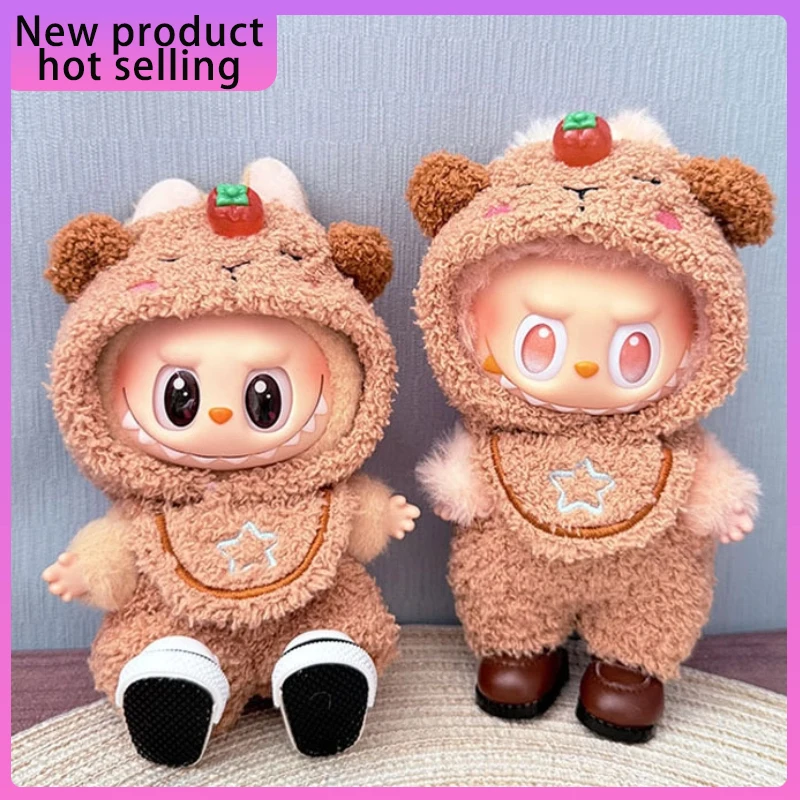 

Suitable For Labubu15-17cm First Second Third Generation Universal Cloth Cute Cloud Plush Brown Persimmon Set Dolls Clothes Hat