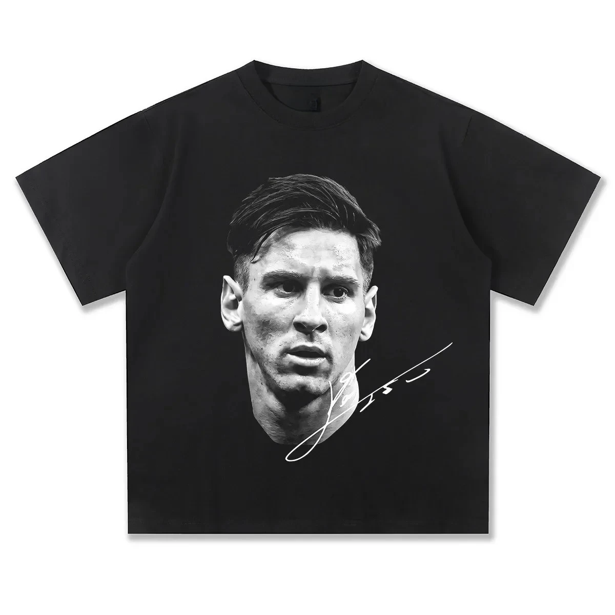 2026 Men's Short Sleeve Messi Messi American Football Head Vintage Print Fashion Loose Wash Short Sleeve T-shirt
