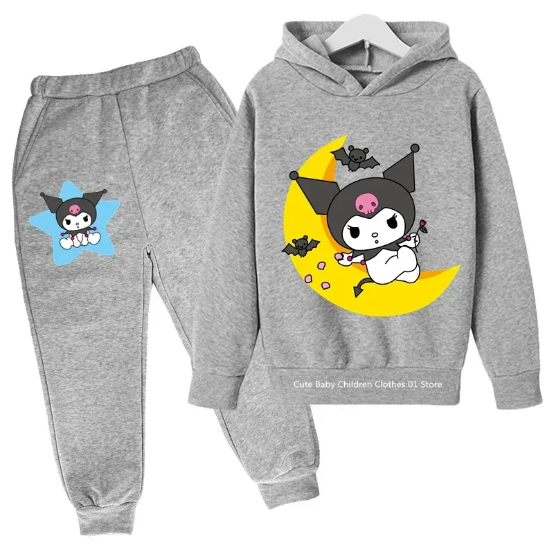 2024 Hello Kitty Spring Fall Kids Clothing Girls Kuromi Fashion Top Kids Casual Junior Student hoodie set Top ages 4-14