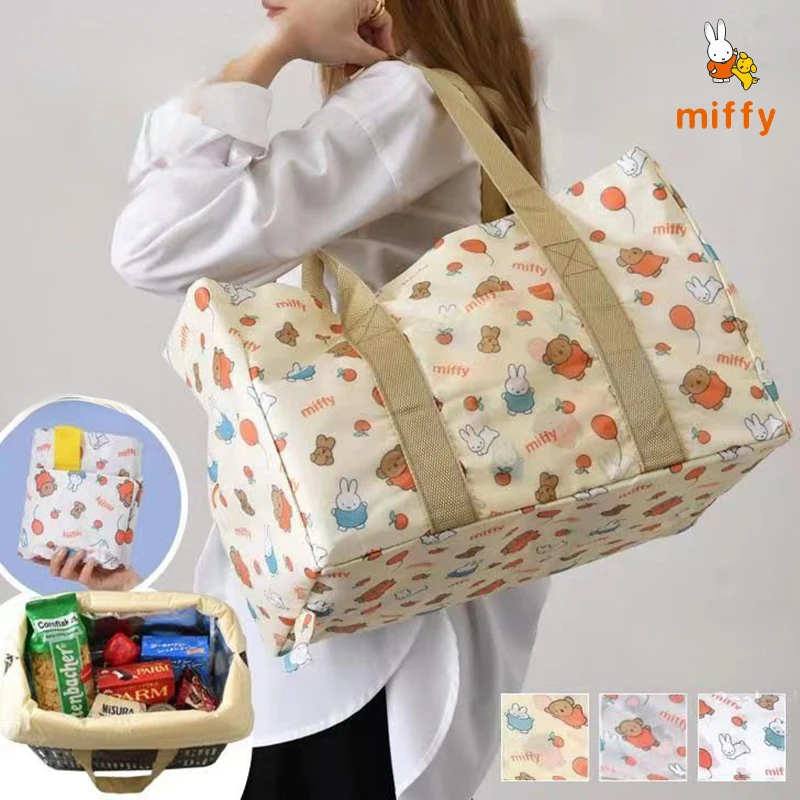 귀여운 미피 접이식 수납 가방 창의적인 보온 디자인 옥스포드 핸드백 야외 피크닉 애니메이션 액세서리 완벽한 선물