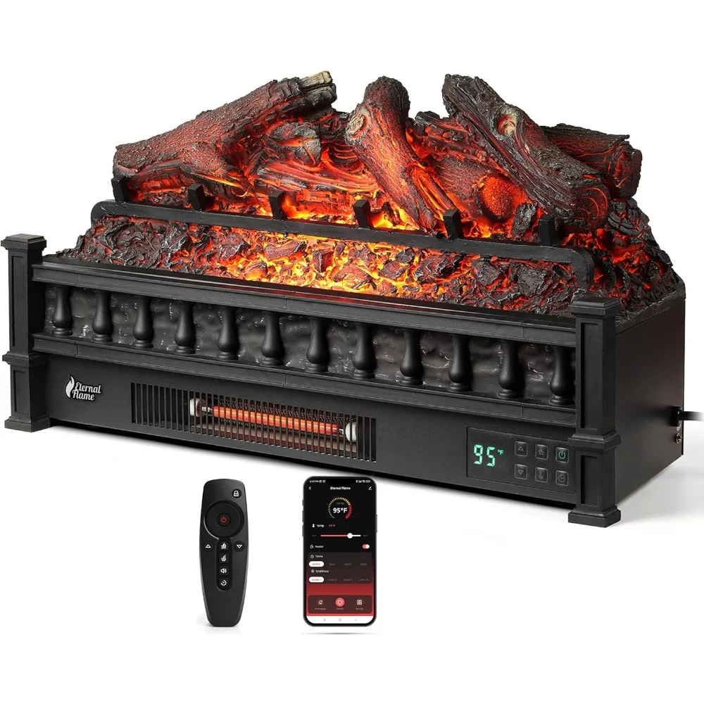 NEW TURBRO Eternal Flame 26 in. WiFi Infrared Quartz Electric Fireplace Log Heater with Sound Crackling,Realistic Lemonwood Logs