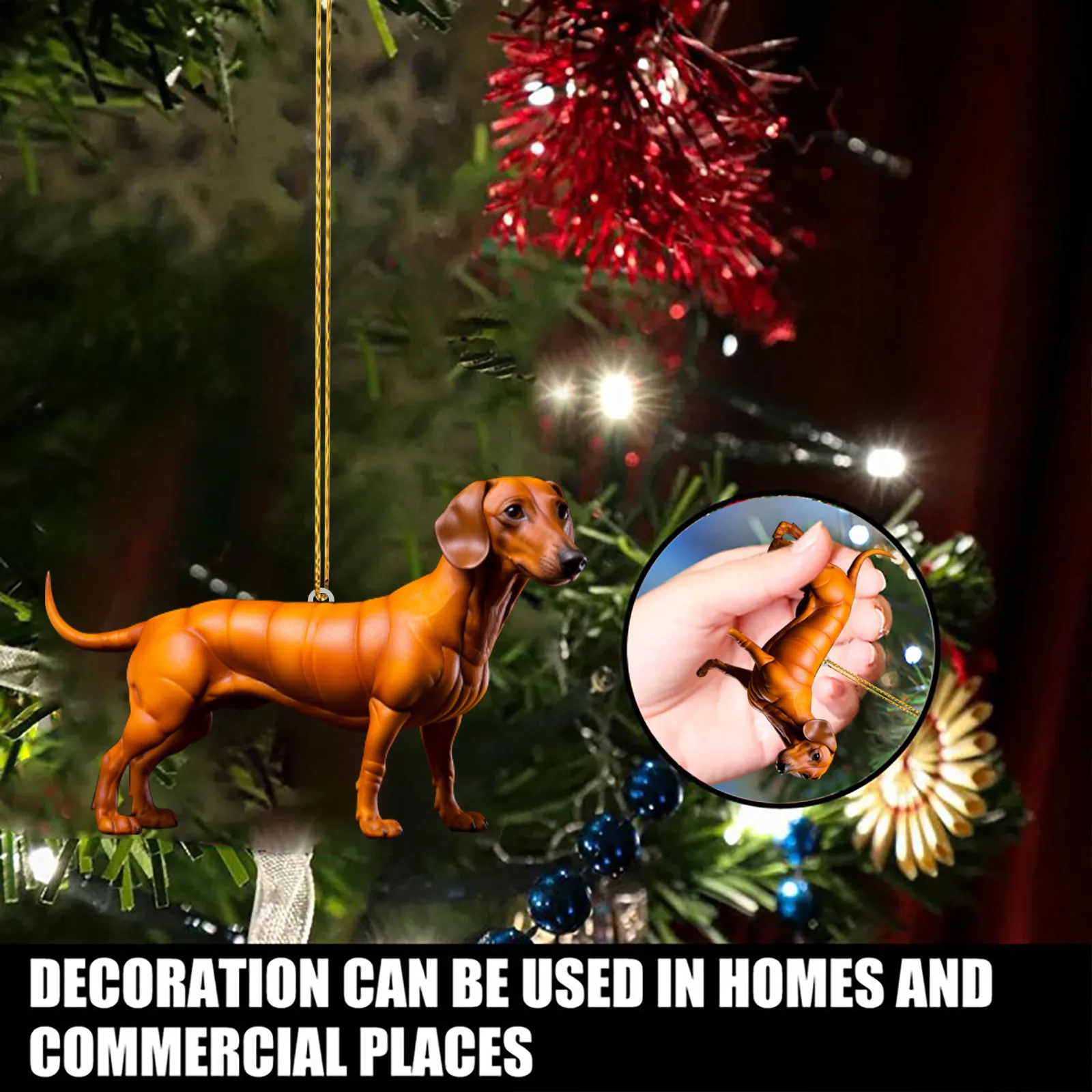 Cute Dog Dachshund Christmas Hanging Ornaments Acrylic Hanging Pendants Dachshund Xmas Personalized Gifts Home Party Decor