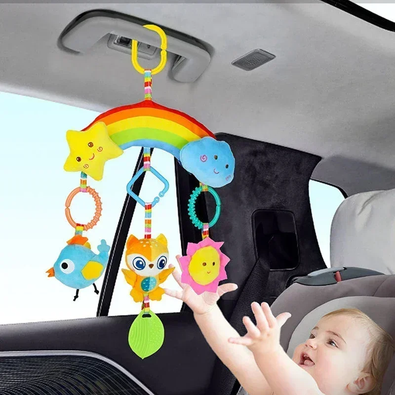 Brinquedos do bebê para 0 3 6 12 meses atividade arco-íris carrinho de pelúcia animal pendurado brinquedo para assento de carro do bebê berço viagem sensorial brinquedos do bebê