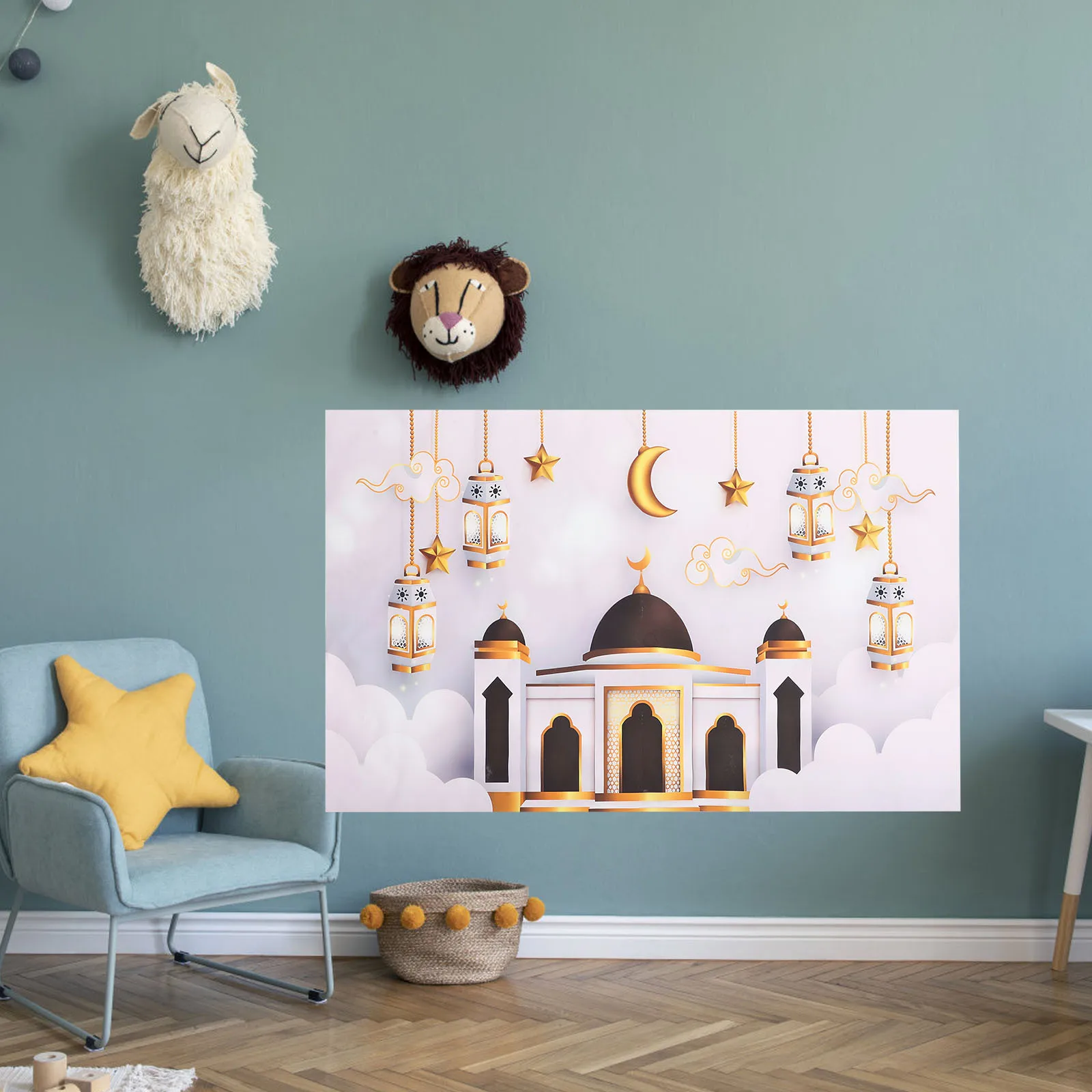 

Muslim Islamic Moon Pattern Poster Frameless PVC Wall Decor Eid Poster Mubarak Theme Wall Backdrop Decoration Islamic