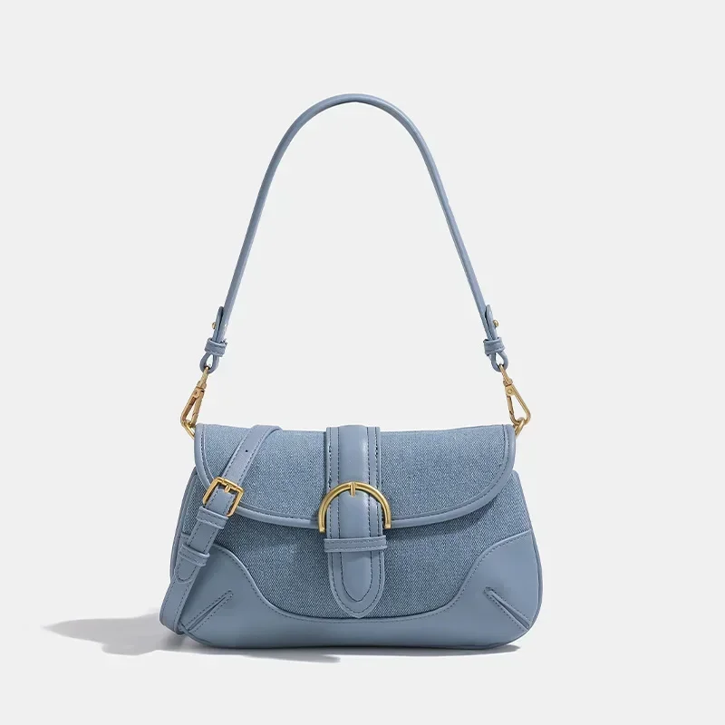 

High-end Denim Blue Armpit Bag 2024 Summer New Shoulder Women's Bag Women's Niche Retro Lock Crossbody Handbag