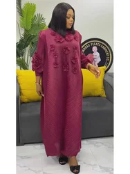 ANLAN Miyake Pleated Maxi Long Dress 3D Flower Splicing Lantern Sleeve Half Turtleneck Formal Dresses for Women 2025 New 5AN9928