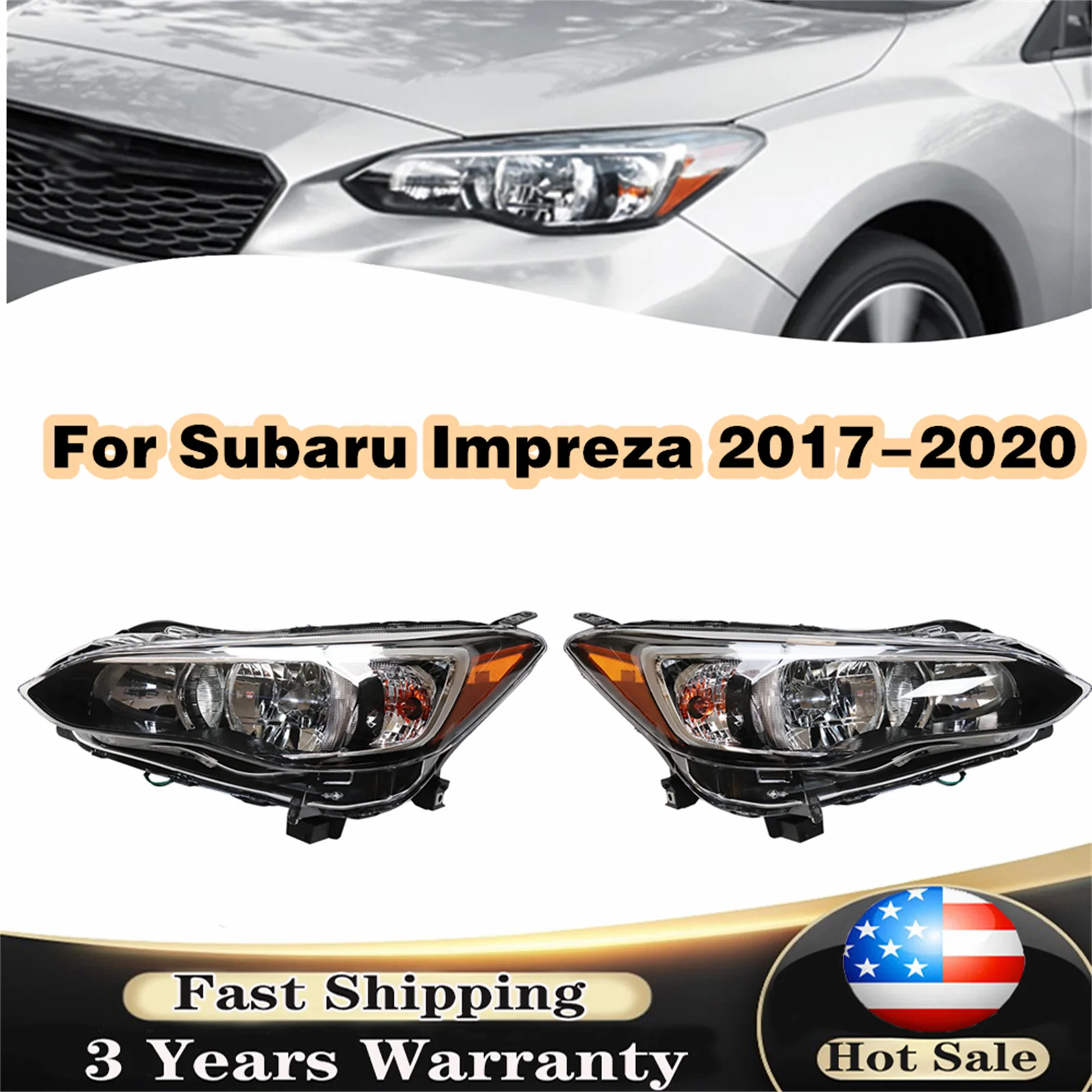 

For Subaru Impreza 2017-2020 Halogen Headlight Headlamp LED DRL Pair / Left / Right