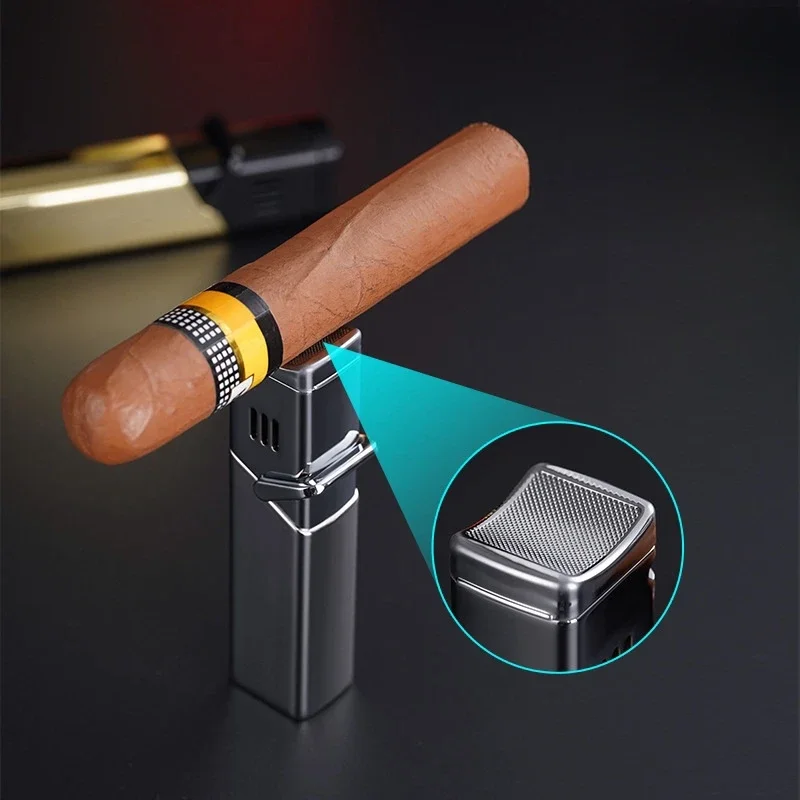 Creative Windproof Four Jet Flame Torch Gas Lighter Color Light Gas Window Top Cigarette Holder Cigar Lighters Smoking Wholesale