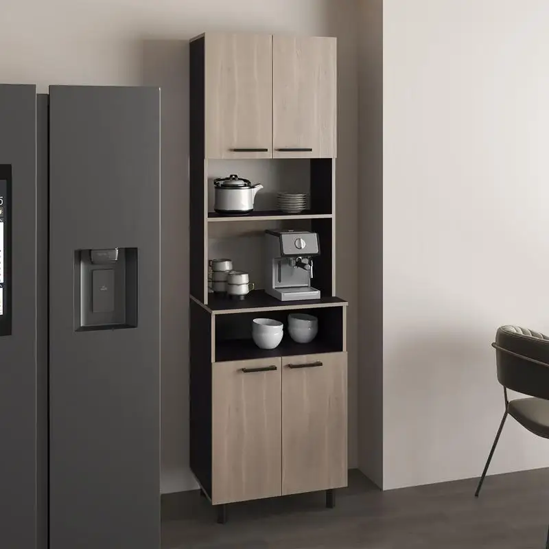 Pantry Cabinet with 5 Shelves and 4 Doors, Black and Light Gray Finish, Modern Storage Solution for Kitchen or Dining Room