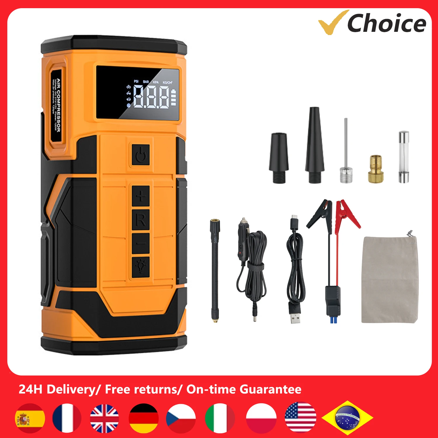 14.8V Car Jump Starter 600A Peak Current Emergency Starter Booster Auto Power Bank 10000mAh 150PSI Car Booster Starting Device