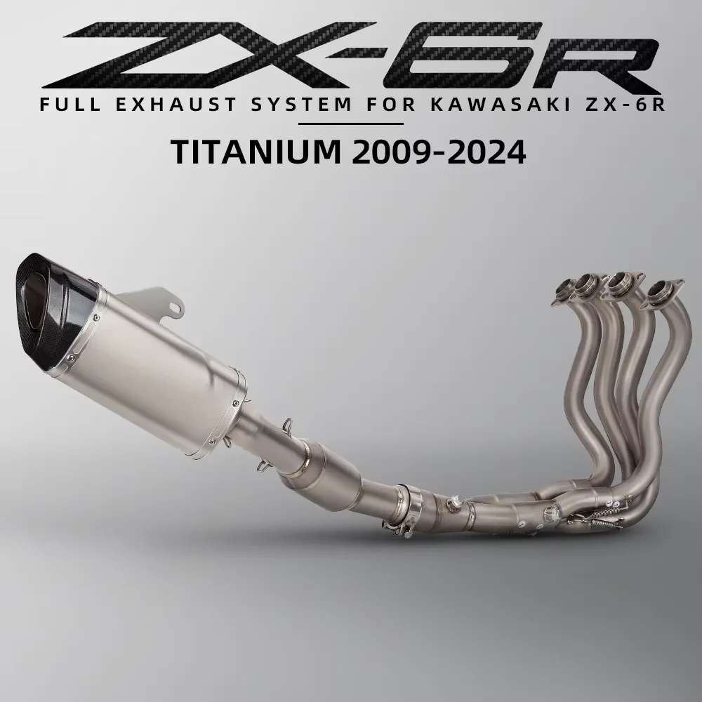 

For Kawasaki ZX-6R ZX6R 2009-2024 Motorcycle Exhaust Full System Titanium Alloy Front Middle Link Pipe Carbon Muffler