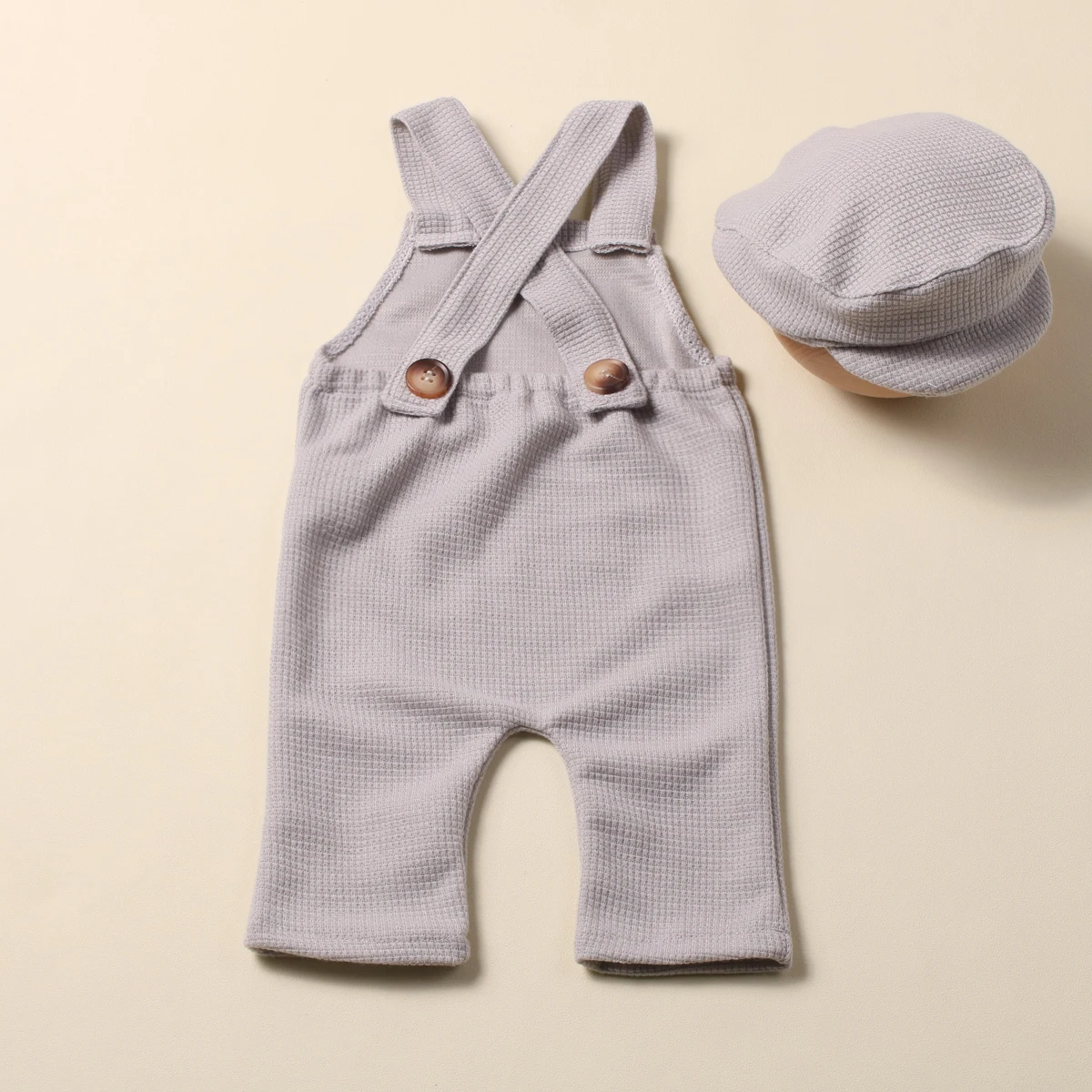 Ylsteed Newborn Boy Photography Outfits with Casquette Cap Color Contrast Shooting Romper Overalls  Suspender Trousers