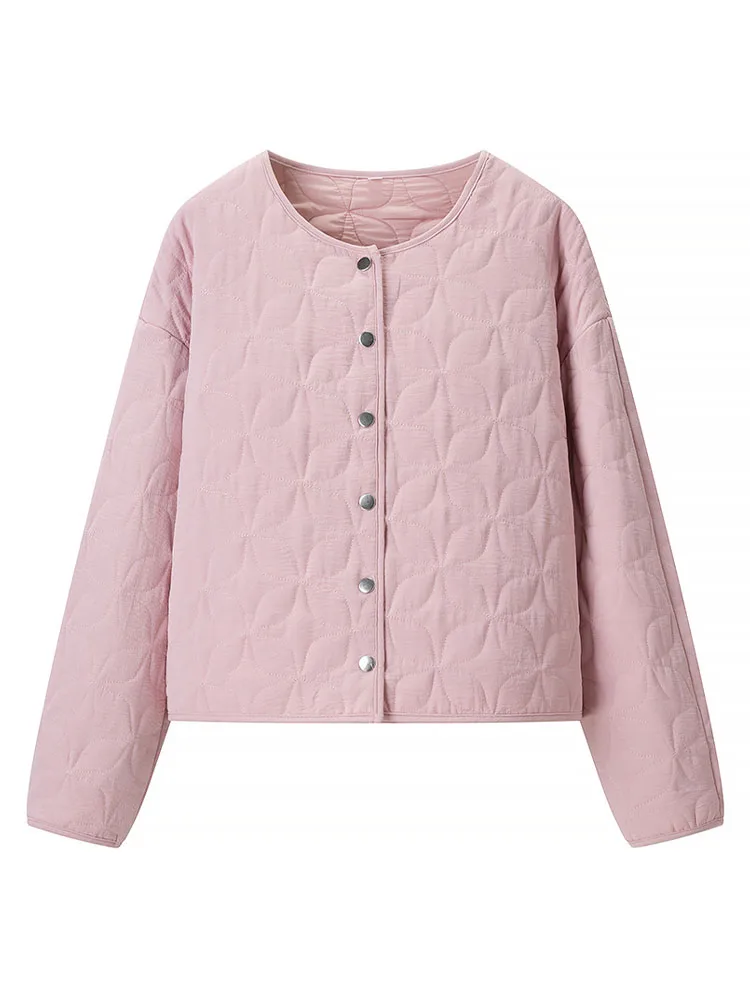 HH Women's Fashion Simple Versatile Round Neck Honed Diamond Jacket Female Elegant Solid Warm Single-breasted Long Sleeve Jacket