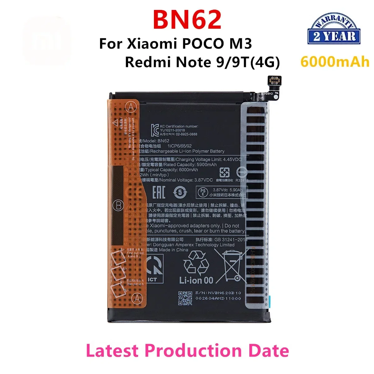 Brand New BN62 6000mAh Battery For Xiaomi  POCO M3 Redmi Note 9  Redmi  9T 4G  Phone Replacement Batteries+Tools