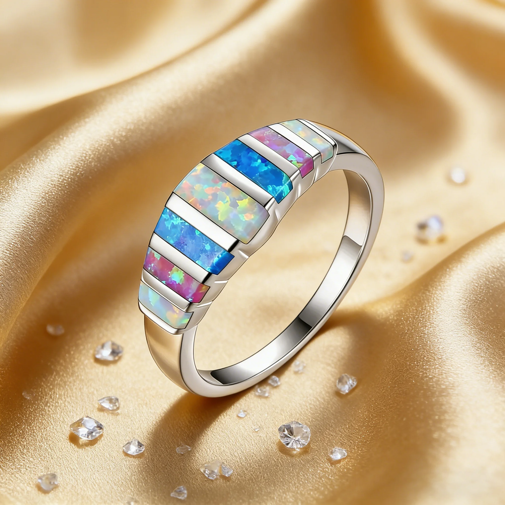 Aniversary Valentine's Day Gift,Colorful Fire Opal Fashion Jewelry Opal Rings for Women Fashion Jewelry Evening Party Jewelry