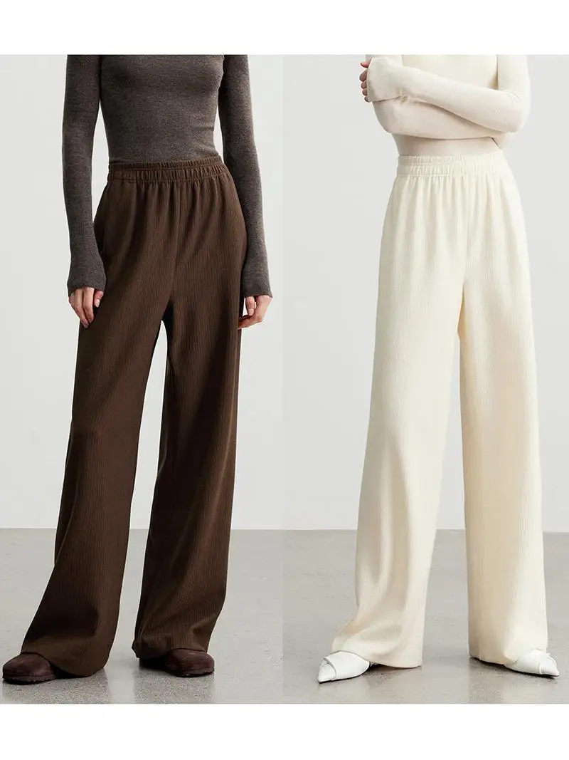 Afslankend effect Wolmix Luchtige wijde pijpen Casual broek Dames Faion Herfst 2025, Nieuwe Sle Woon-werkverkeer Eenvoudig Asymmetrisch