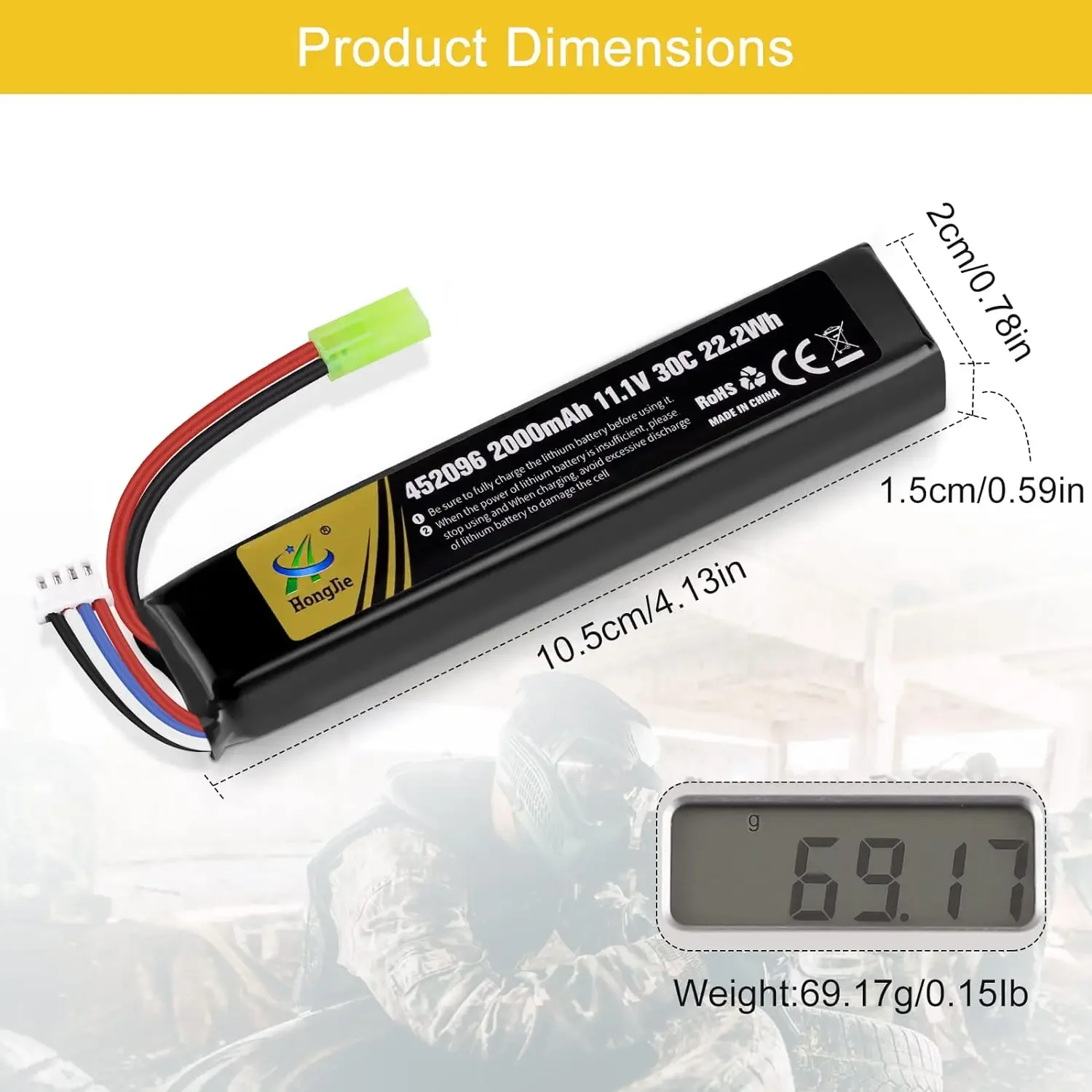 11.1V 2000mAh 30C Rechargeable LiPo Battery with Mini Tamiya & JST XH Connector for Airsoft Model Rifle RC Car Drone