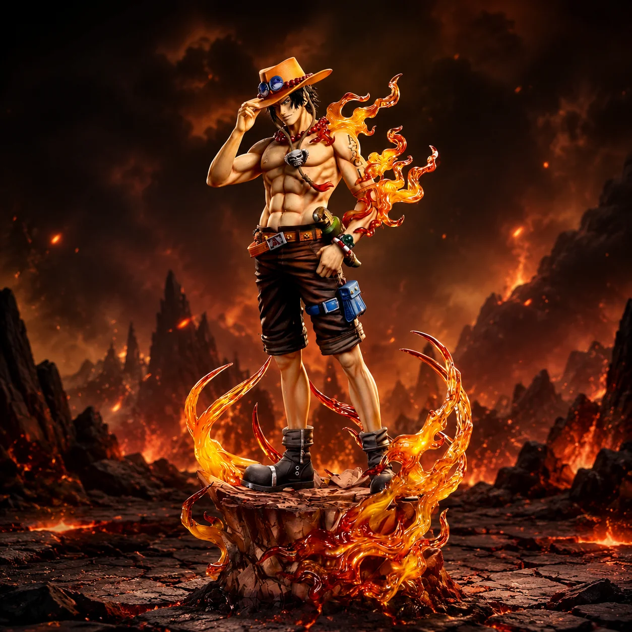 

In Stock Tall 37cm One Piece Portgas D. Ace Figure, Fire Fist Anime Statue, PVC Collectible Model with Flame Base