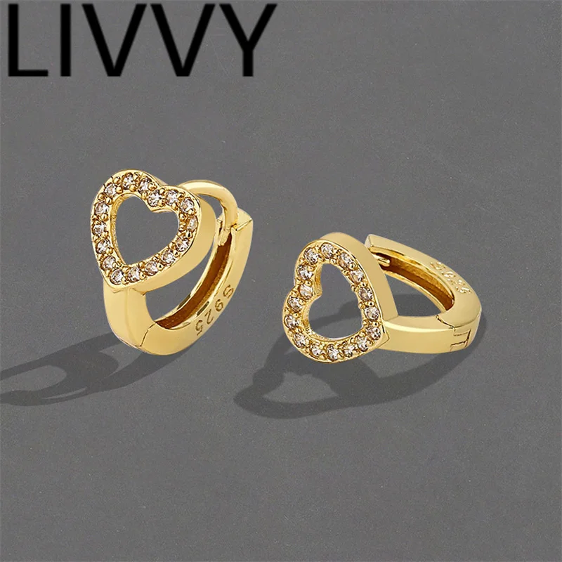 

LIVVY Silver Color Hollow Out Heart Zircon Earrings For Women Fashion Simple Geometric Handmade Birthday Party Jewelry Gifts