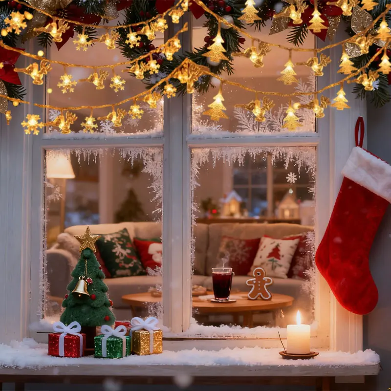 عيد الميلاد ندفة الثلج الأيائل سلسلة أضواء شجرة عيد الميلاد الجنية أضواء جارلاند نافيداد السنة الجديدة لوازم الحفلات عيد ميلاد سعيد زينة #2