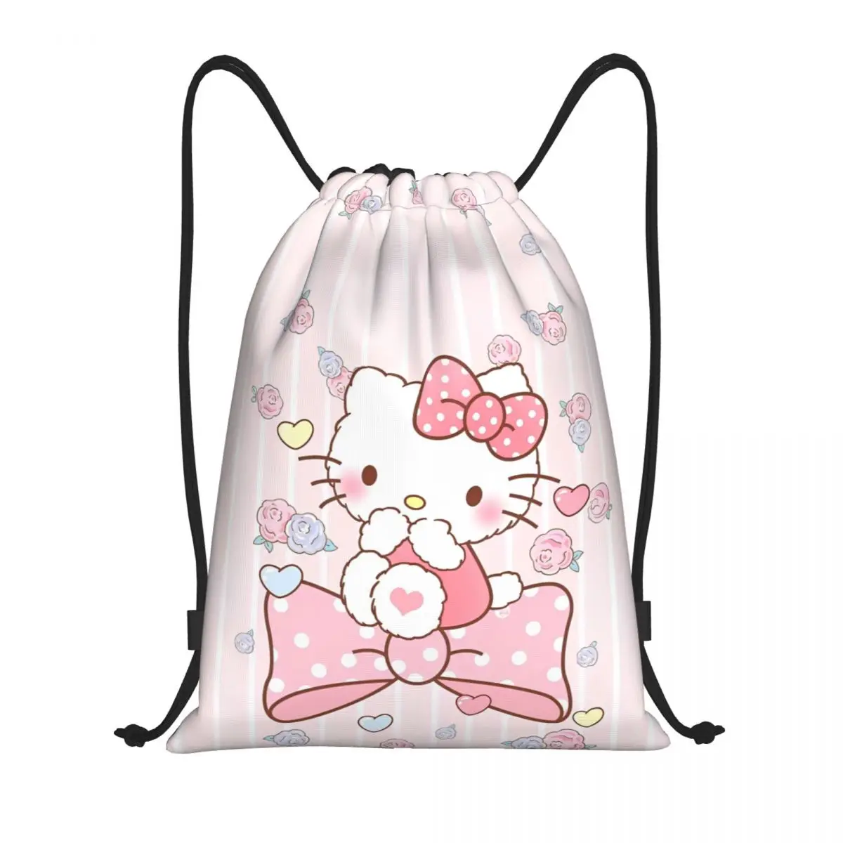 Lovely Hello Kitty Pink Drawstring Bags Sports Backpack Gym Sackpack String Bags for Exercise