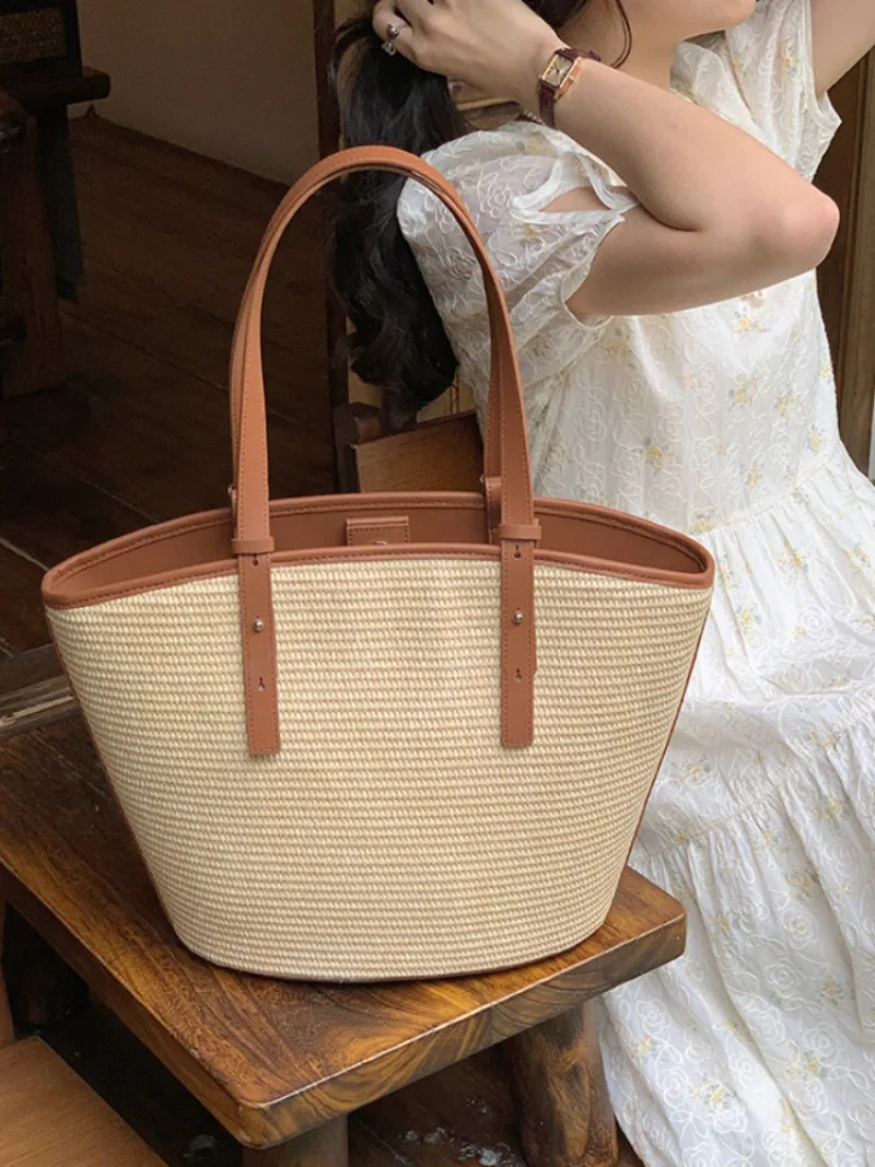 

Large Capacity Underarm Tote Bag 2024 New Fashion Straw Woven Bag Summer Korean Chic All-match Casual Handbags Shopping Purses