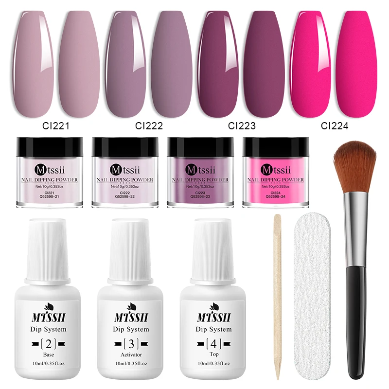 Set di 10 Polveri per Unghie da 10ml, Kit Polvere Cromata Rosa Nude e Rossa con Base, Top Coat, Attivatore e Pennello per Unghie alla Francese