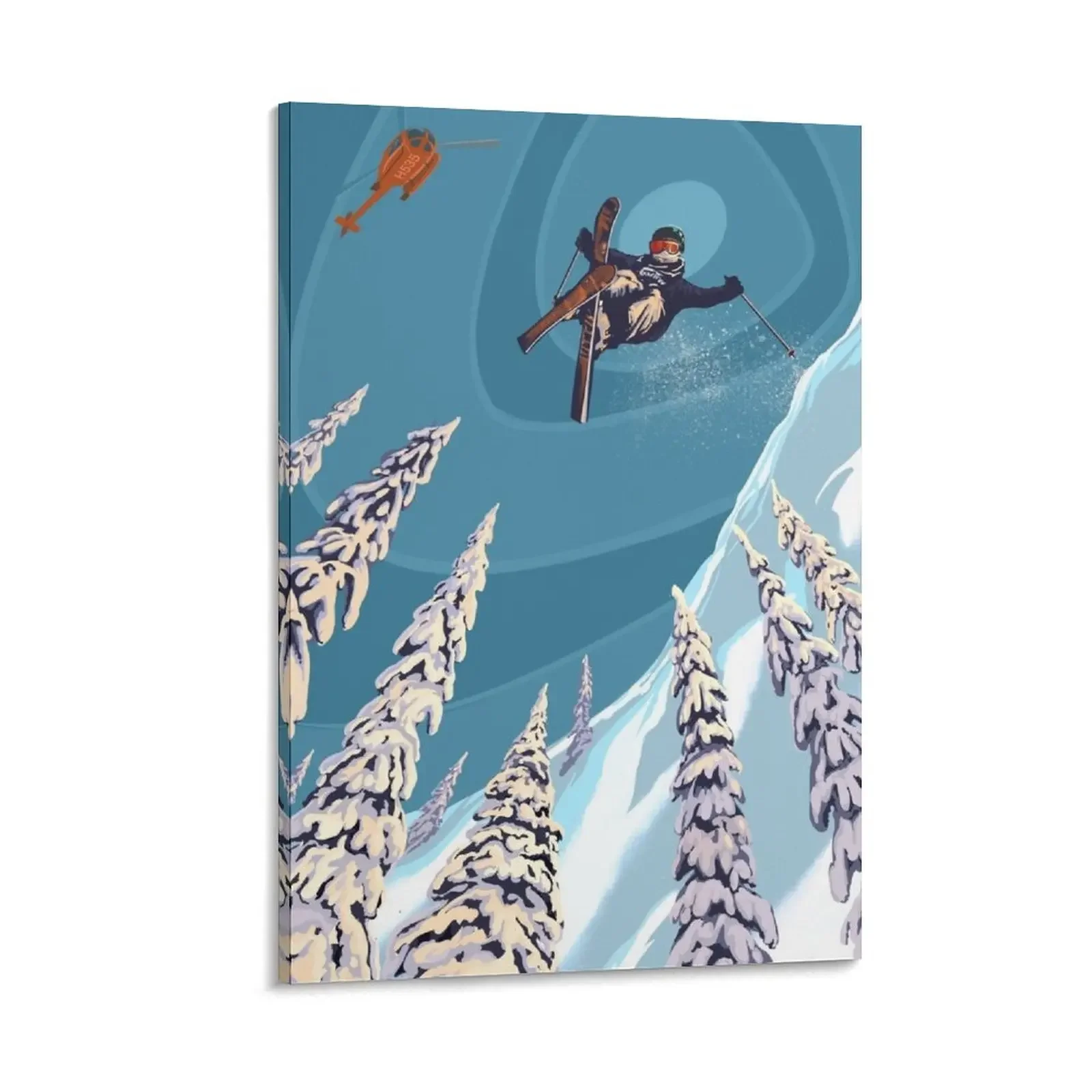 retro ski jumper heli ski poster art Canvas Painting large paintings modern living room decoration anime decoration poster anime