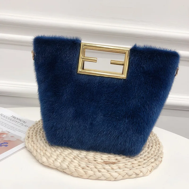 Bolso de mano de piel de visón para mujer, bolsa de hombro de diseñador, gran capacidad, para compras, invierno, 2022