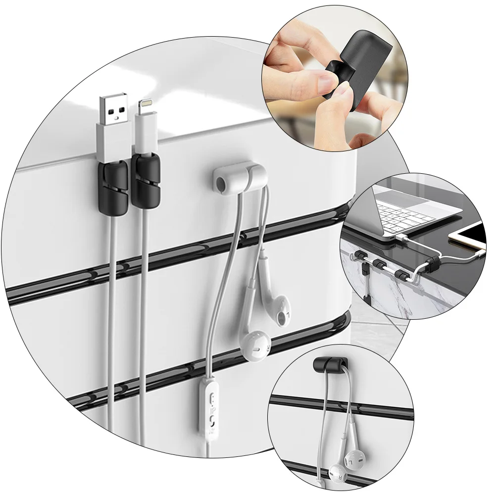 

12pcs Cable Organizer Clips Self-Adhesive Cord Holders Wire Management For Headphones Chargers Reusable Silicone Desk