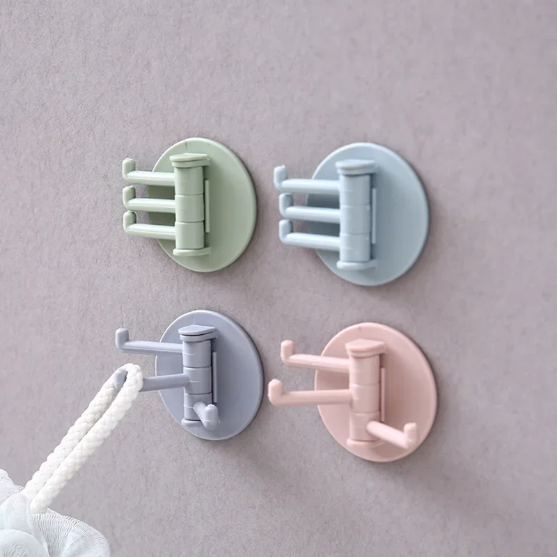 Self Adhesive Sticky Kitchen Home Bathroom Key Bag Coat Hanger Storage Hanging Holder Rack with 3 Foldable Arms Swivel Wall Hook