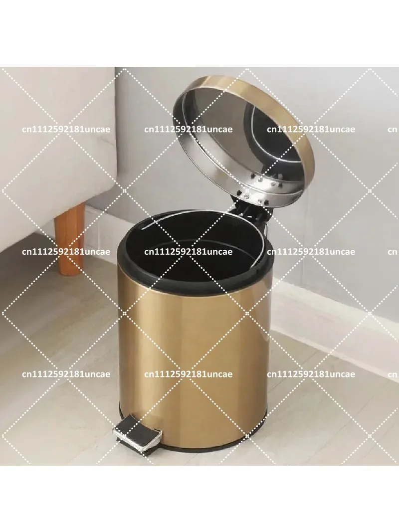 Gold Silent Foot-Pedal Trash Can 3L 5L 7L Round Kitchen Bathroom Waste Bin with Lid